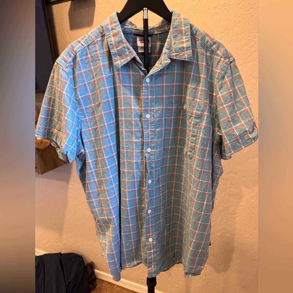 The North Face Light Blue Plaid Short-Sleeve Button-Down Shirt
